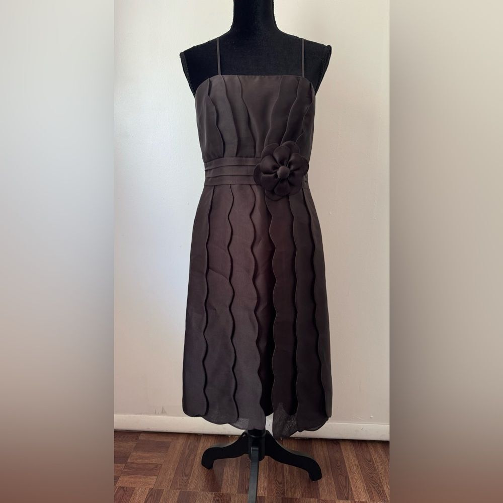 JS Collection Women’s Brown Chocolate Teired Formal Dress Vintage 3D Floral